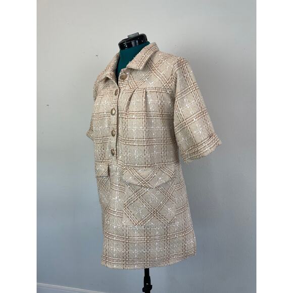 Beige Tweed Babydoll Mini Dress, Size L - Picture 4 of 6